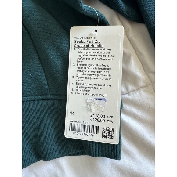New Lululemon Scuba Full Zip Cropped Hoodie Size 14 Storm Teal/ Gold Sweatshirt - Picture 2 of 9